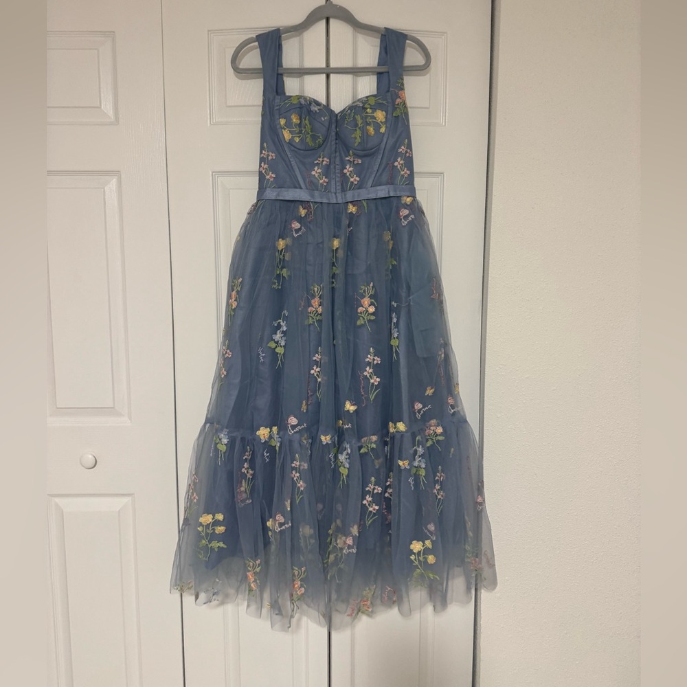 Floral Embroidered Blue Maxi Dress - Picture 3 of 9